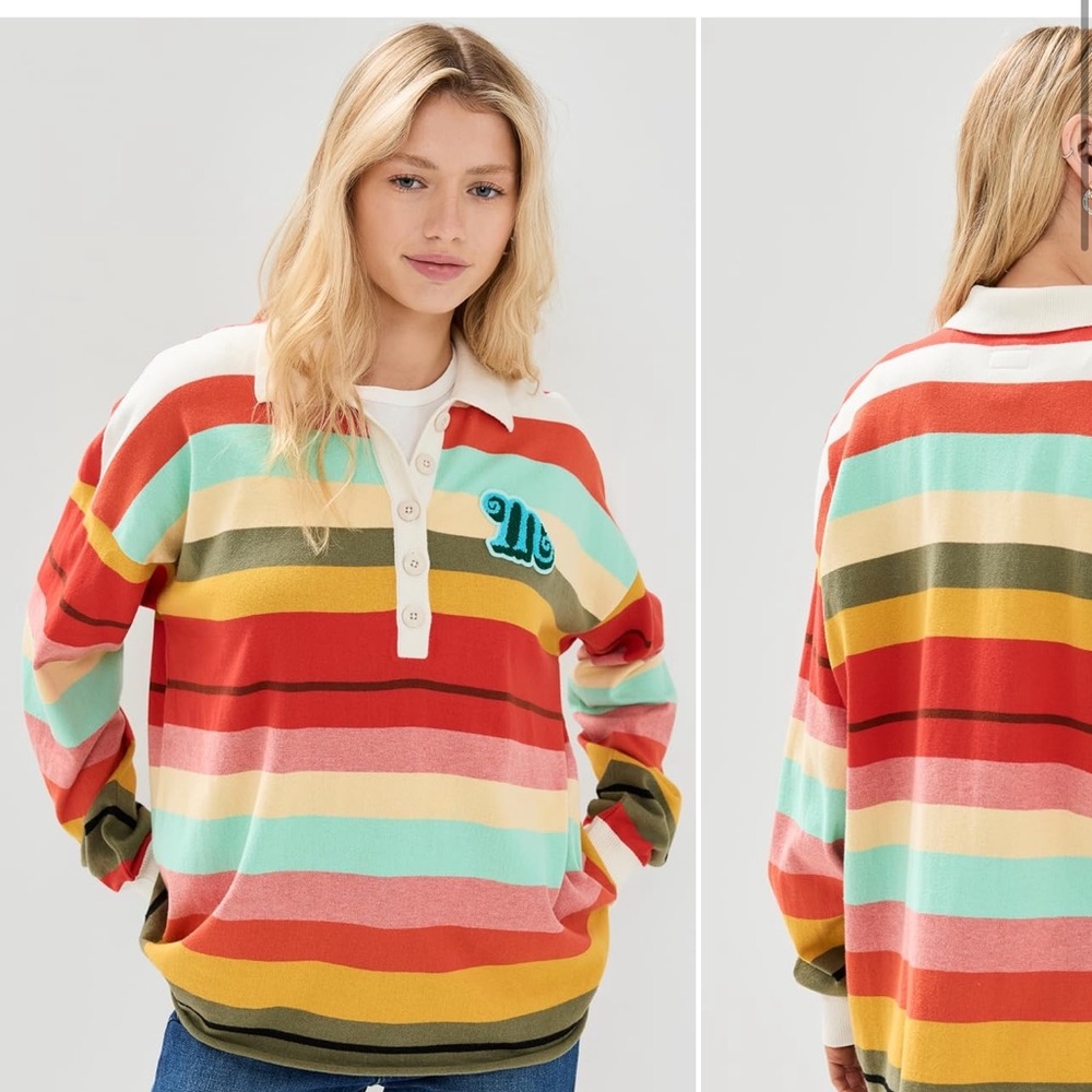 MOTHER Penalty Kick Rugby Polo in Rainbow Stripe